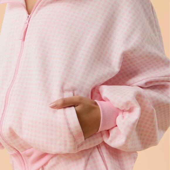 NWT Blogilates Marshmallow Full Zip Hoodie - Pink Gingham - Picture 3 of 11